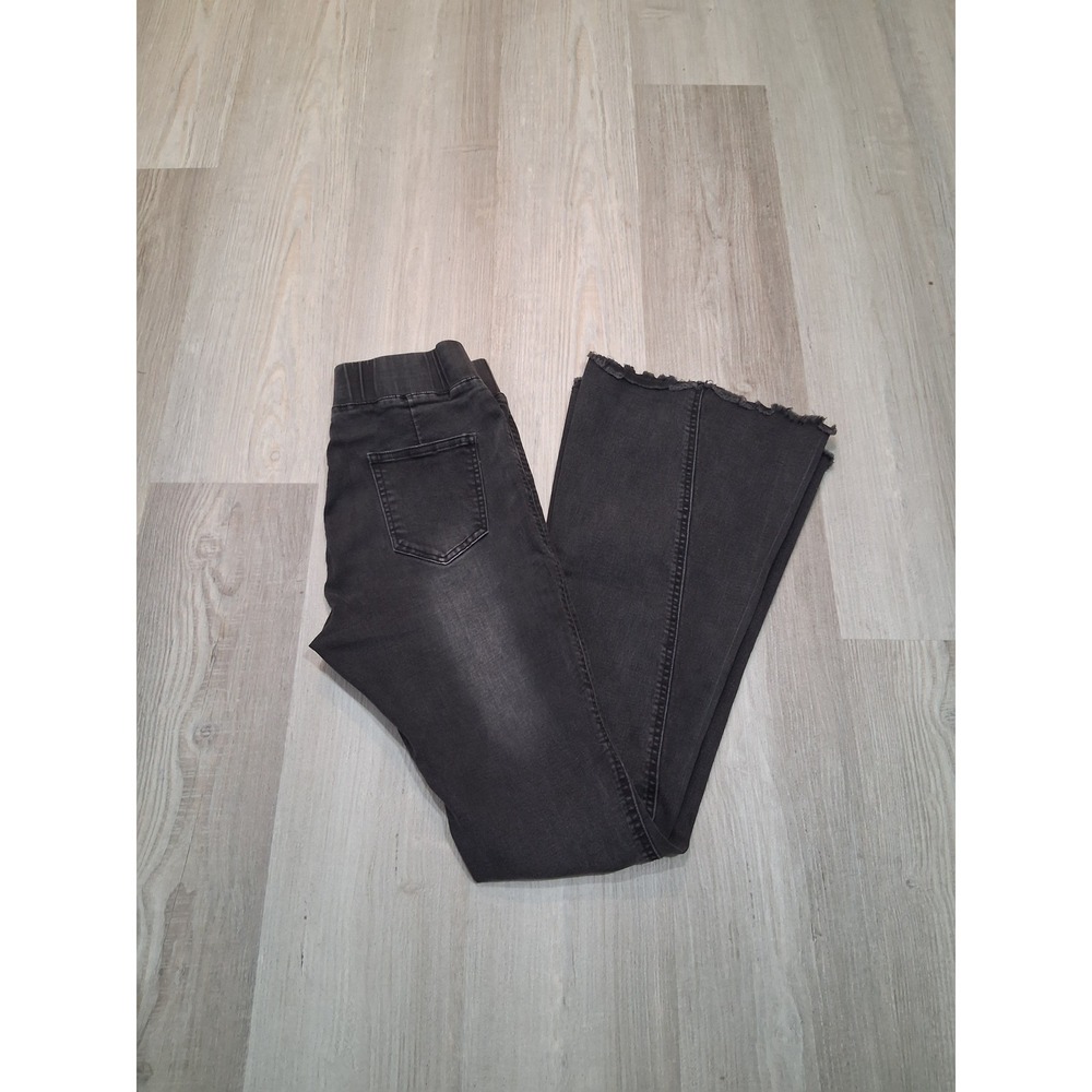 Unbranded Faded Black Flare Pull On Jeans Distressed Knee Raw Hem Size M